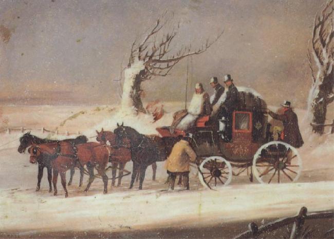 Henry Alken Jnr The Bath To London Royalmail Coach in the snow